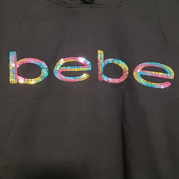 Bebe Sport Rainbow Iridescent Sequin Logo Black Hoodie - Picture 5 of 15